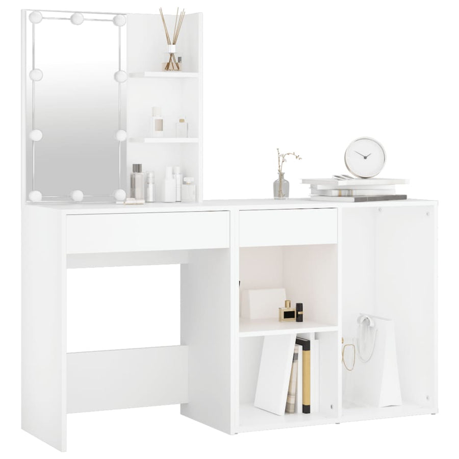 Kaptafel met kastje en LED's bewerkt hout wit