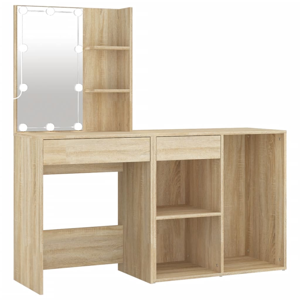 Kaptafel Met Kastje En Led's Bewerkt Hout Sonoma Eikenkleurig