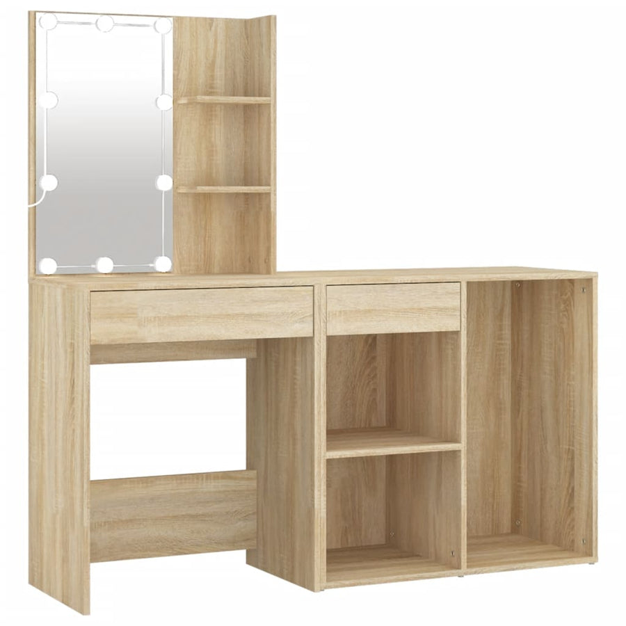 Kaptafel Met Kastje En Led's Bewerkt Hout Sonoma Eikenkleurig