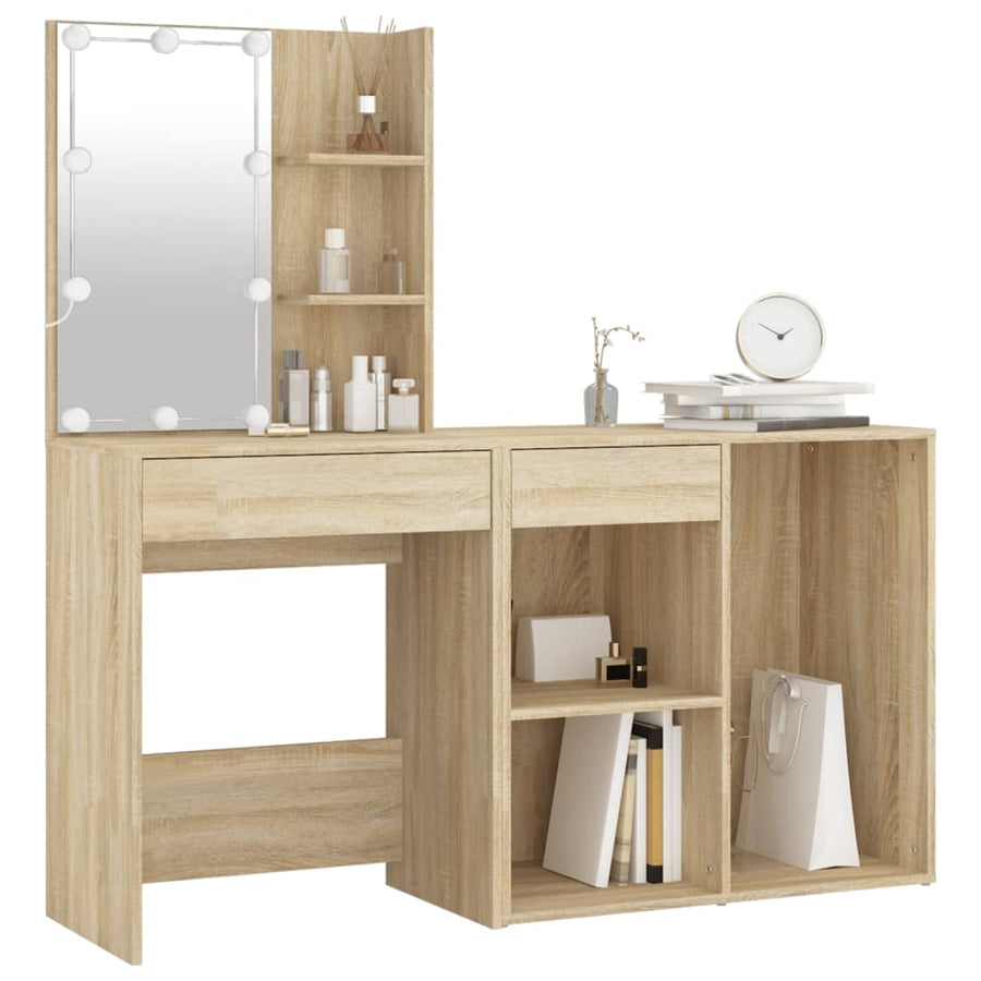 Kaptafel Met Kastje En Led's Bewerkt Hout Sonoma Eikenkleurig