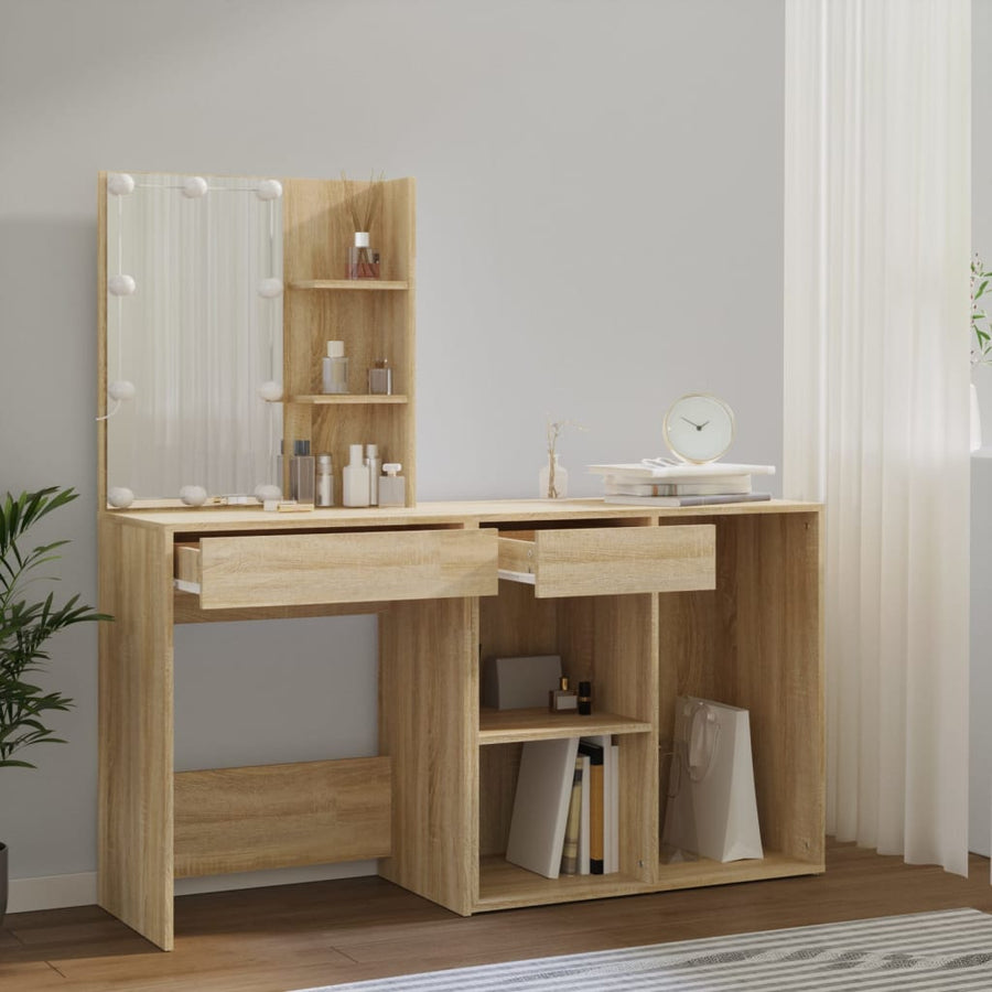 Kaptafel Met Kastje En Led's Bewerkt Hout Sonoma Eikenkleurig
