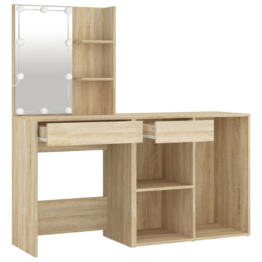 Kaptafel Met Kastje En Led's Bewerkt Hout Sonoma Eikenkleurig