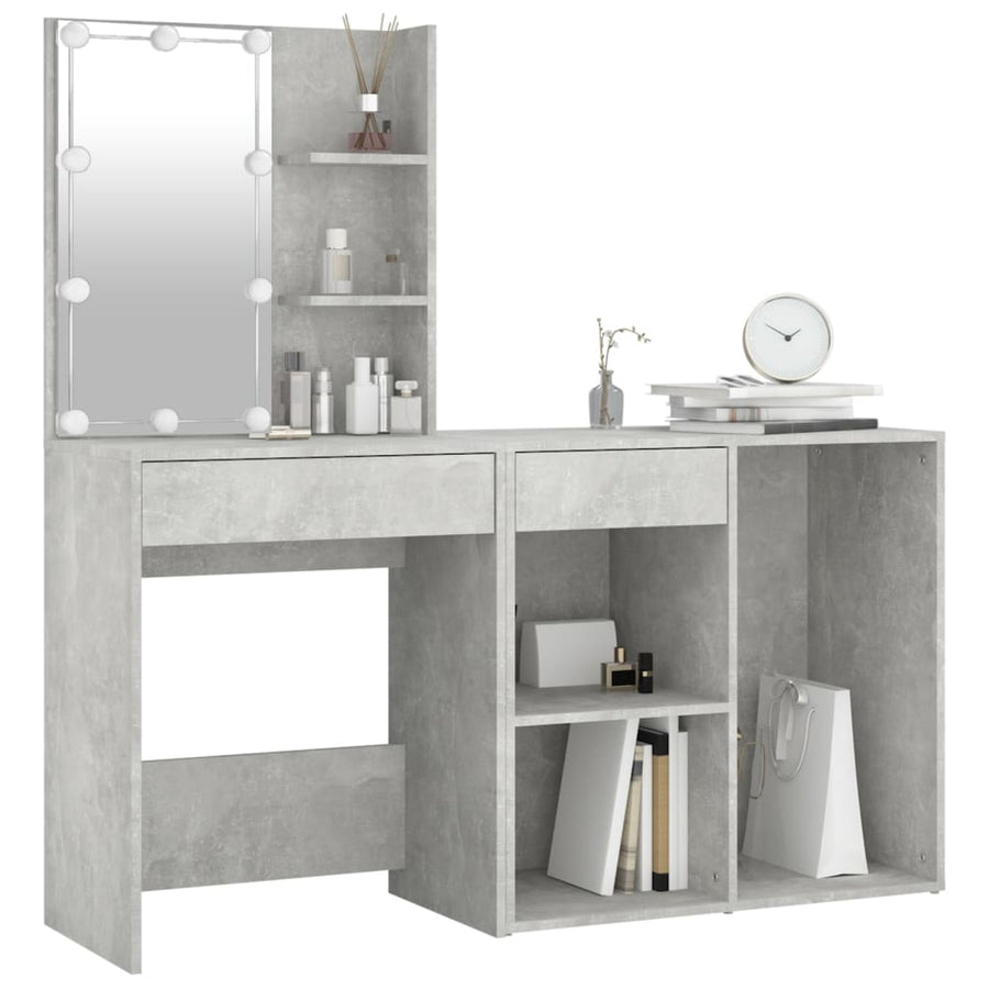 Kaptafel Met Kastje En Led's Bewerkt Hout Betongrijs