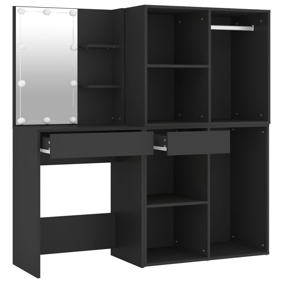 Kaptafel Met Kastjes Led Bewerkt Hout Zwart