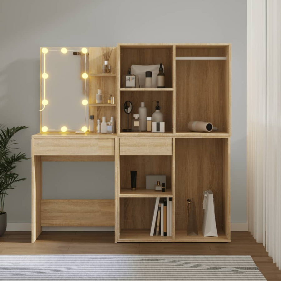 Kaptafel Met 2Kastjes En Led's Bewerkt Hout Sonoma Eikenkleurig