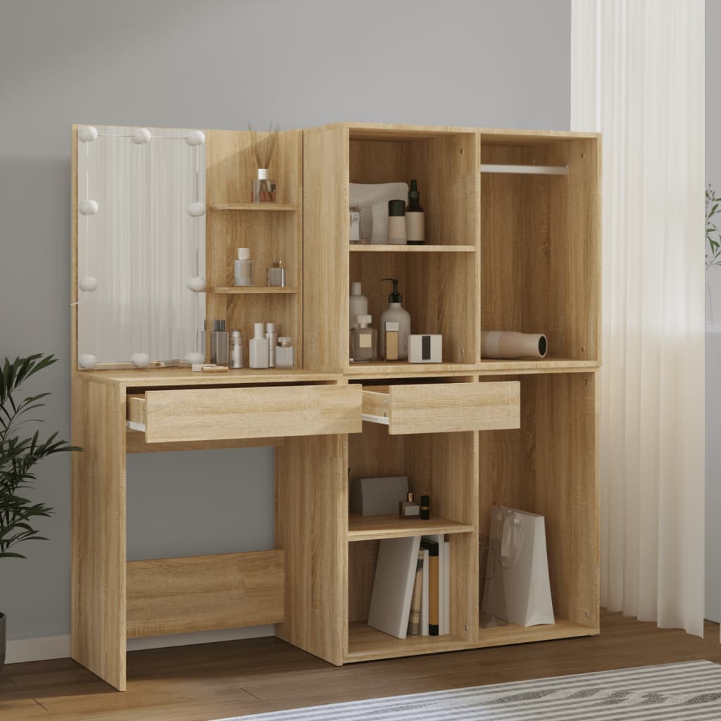 Kaptafel Met 2Kastjes En Led's Bewerkt Hout Sonoma Eikenkleurig