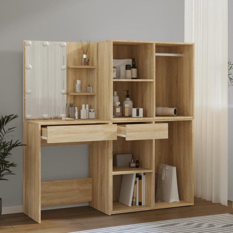 Kaptafel Met 2Kastjes En Led's Bewerkt Hout Sonoma Eikenkleurig