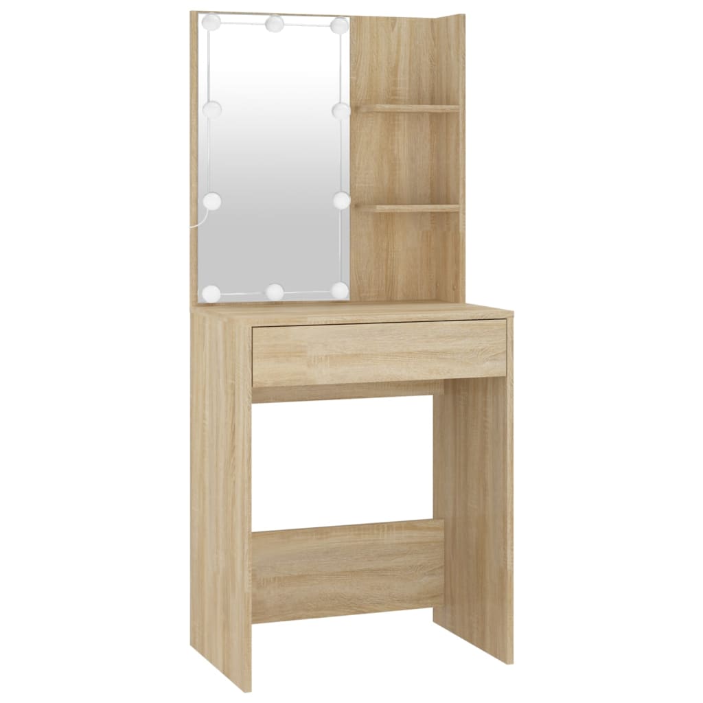 Kaptafel Met 2Kastjes En Led's Bewerkt Hout Sonoma Eikenkleurig