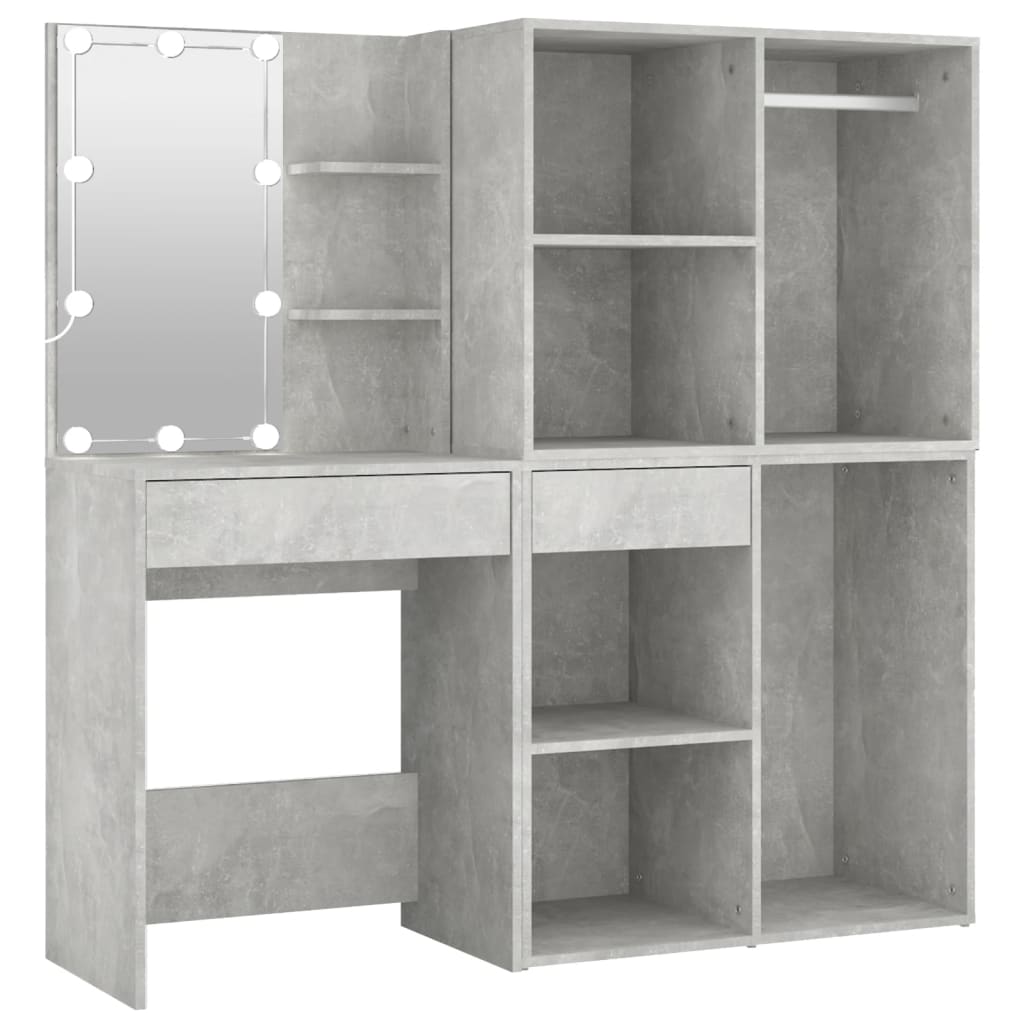 Kaptafel Met 2 Kastjes En Led's Bewerkt Hout Betongrijs
