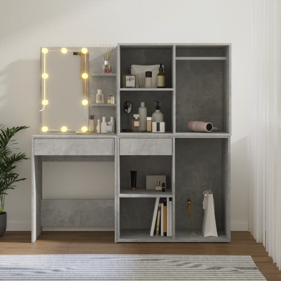 Kaptafel Met 2 Kastjes En Led's Bewerkt Hout Betongrijs