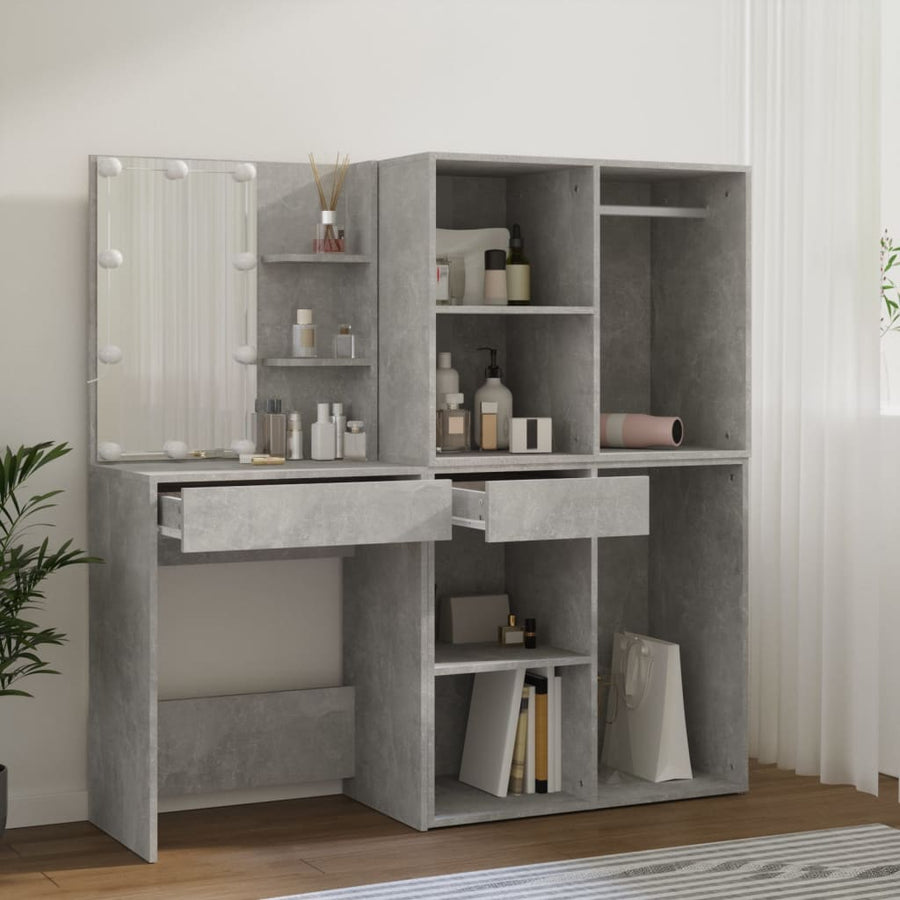 Kaptafel Met 2 Kastjes En Led's Bewerkt Hout Betongrijs