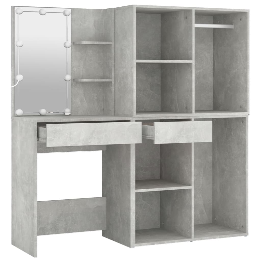 Kaptafel Met 2 Kastjes En Led's Bewerkt Hout Betongrijs