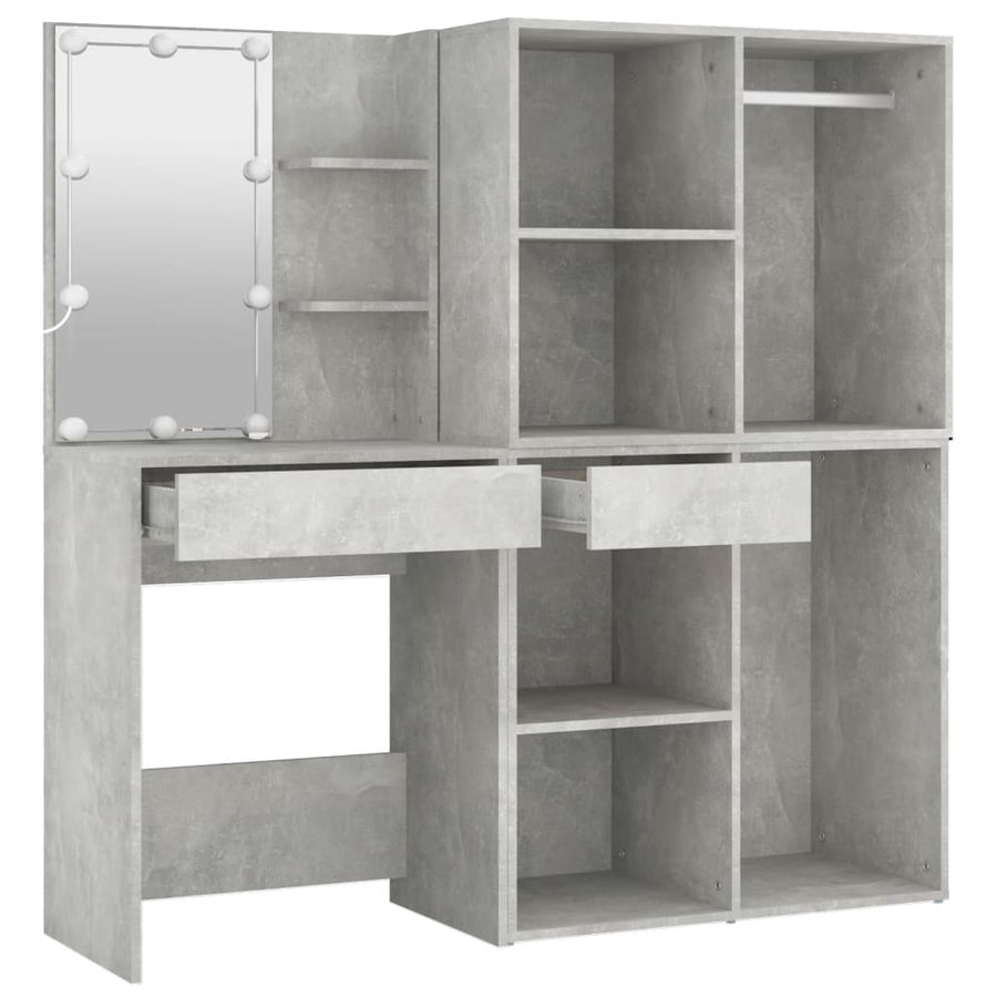 Kaptafel Met 2 Kastjes En Led's Bewerkt Hout Betongrijs