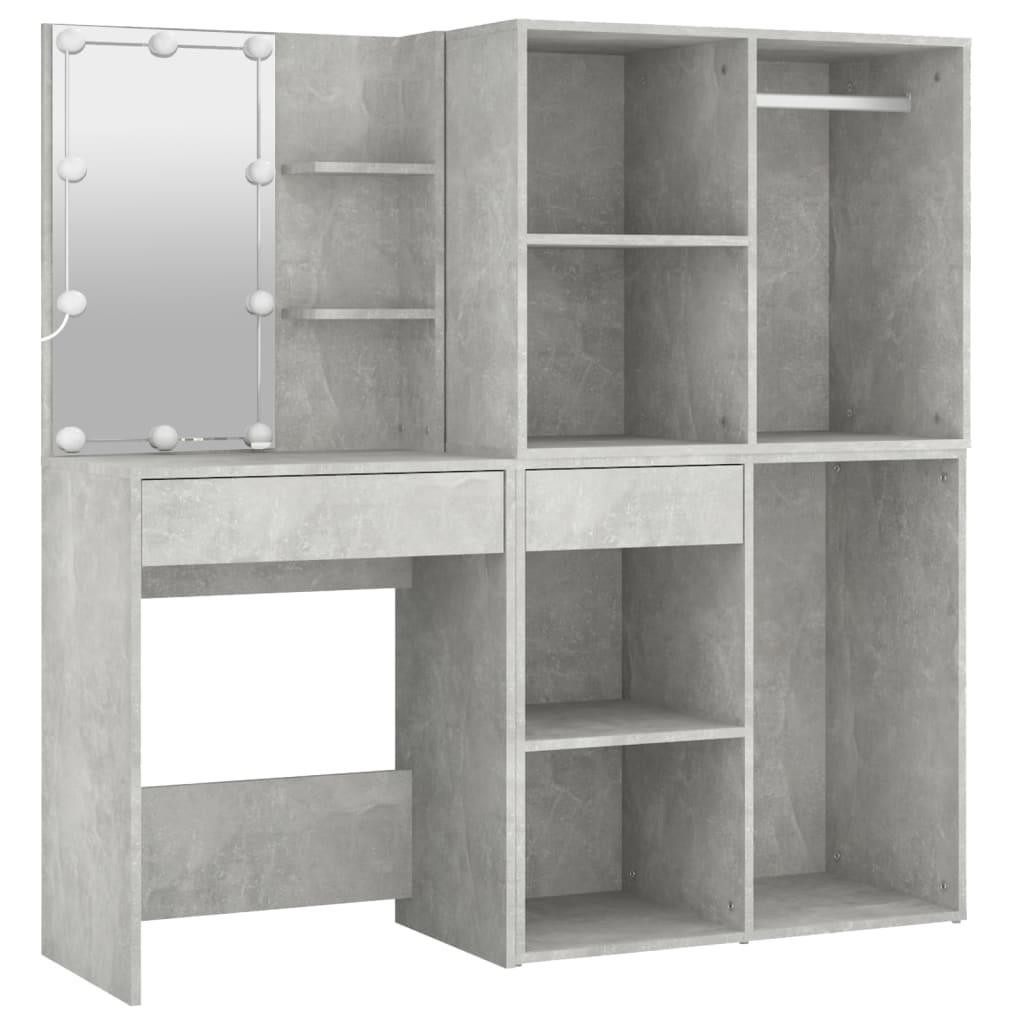 Kaptafel Met 2 Kastjes En Led's Bewerkt Hout Betongrijs