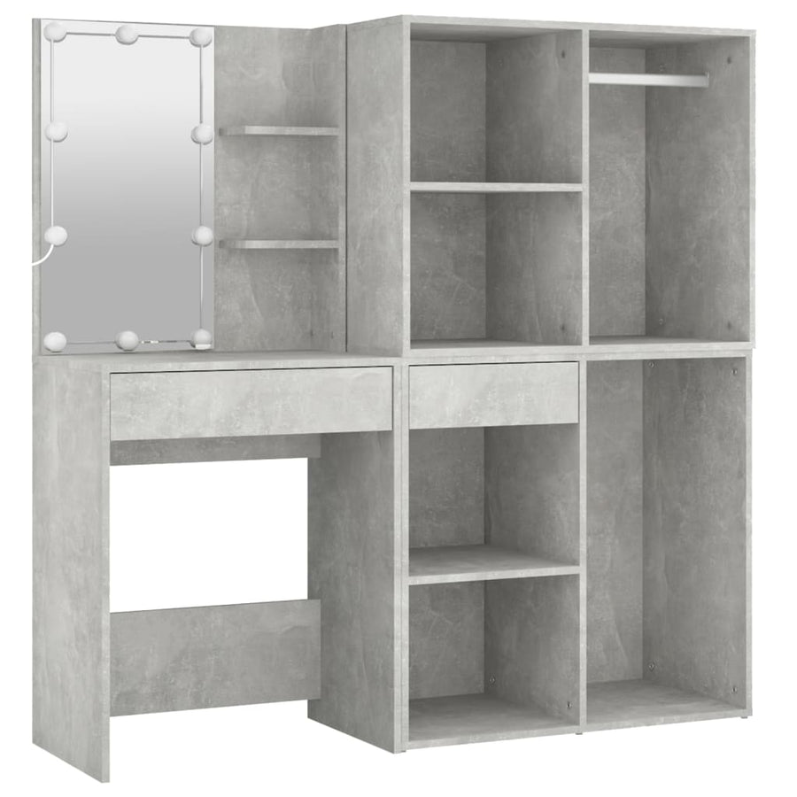 Kaptafel Met 2 Kastjes En Led's Bewerkt Hout Betongrijs