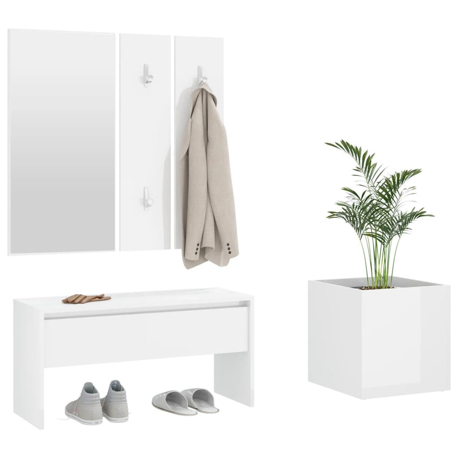 Halmeubelset Bewerkt Hout Hoogglans wit