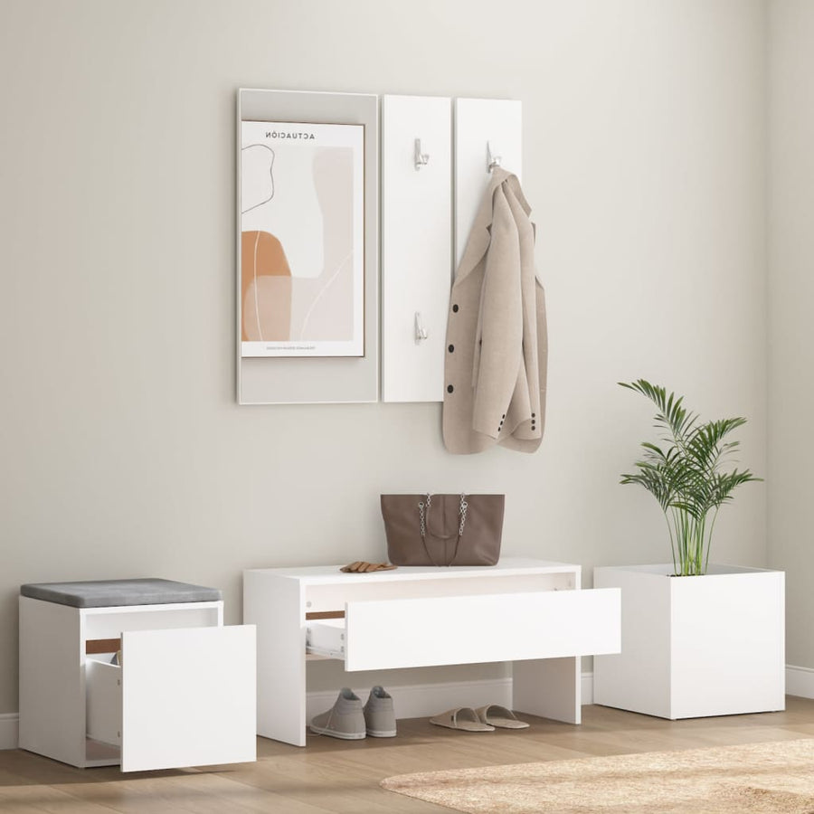 Halmeubelset Bewerkt Hout Wit