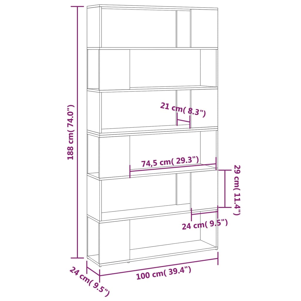 Boekenkast/Kamerscherm 100X24X188 Cm Betongrijs