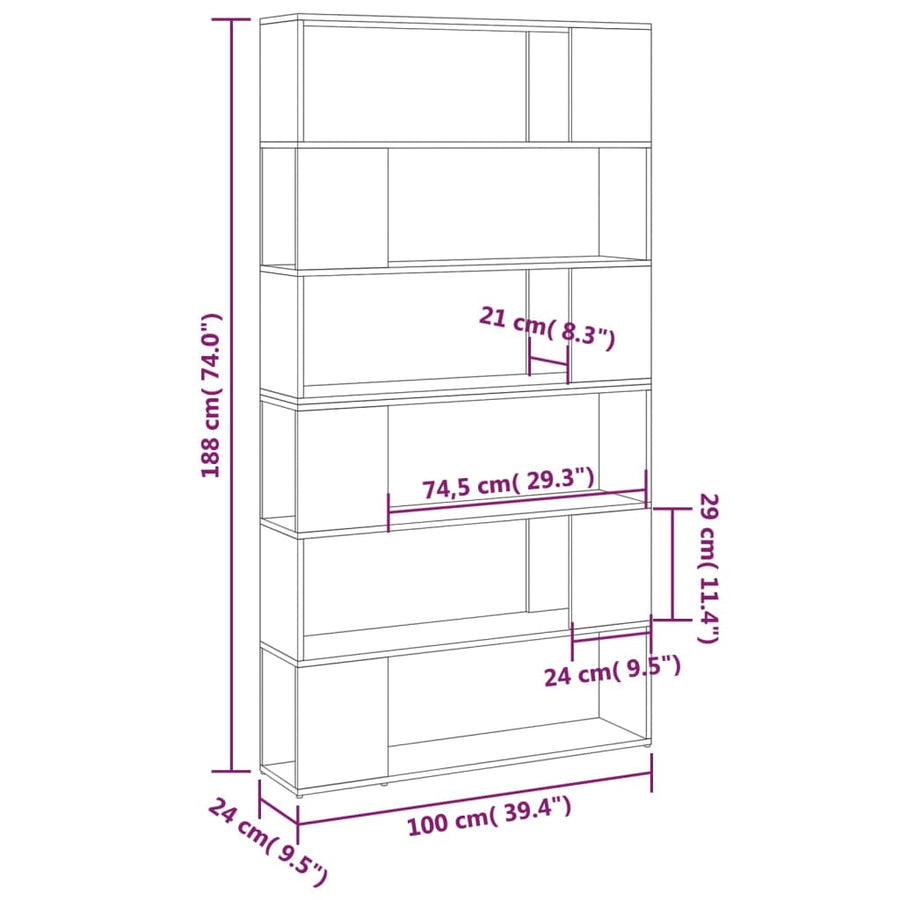 Boekenkast/Kamerscherm 100X24X188 Cm Betongrijs