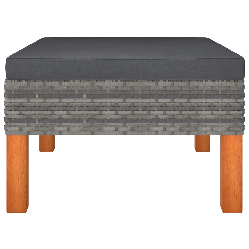 7-Delige Loungeset Poly Rattan En Eucalyptushout Grijs hoek + 3x midden + armstoel + voetenbank