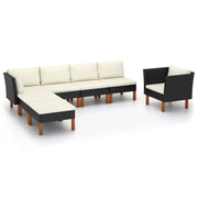 Loungeset 7-delig poly rattan eucalyptushout zwart
