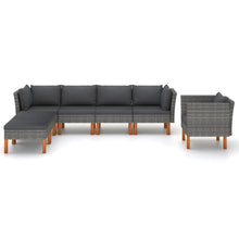 7-Delige Loungeset Poly Rattan En Eucalyptushout Grijs 2x hoek + 2x midden + armstoel + voetenbank
