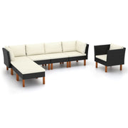 Loungeset 7-delig poly rattan eucalyptushout zwart