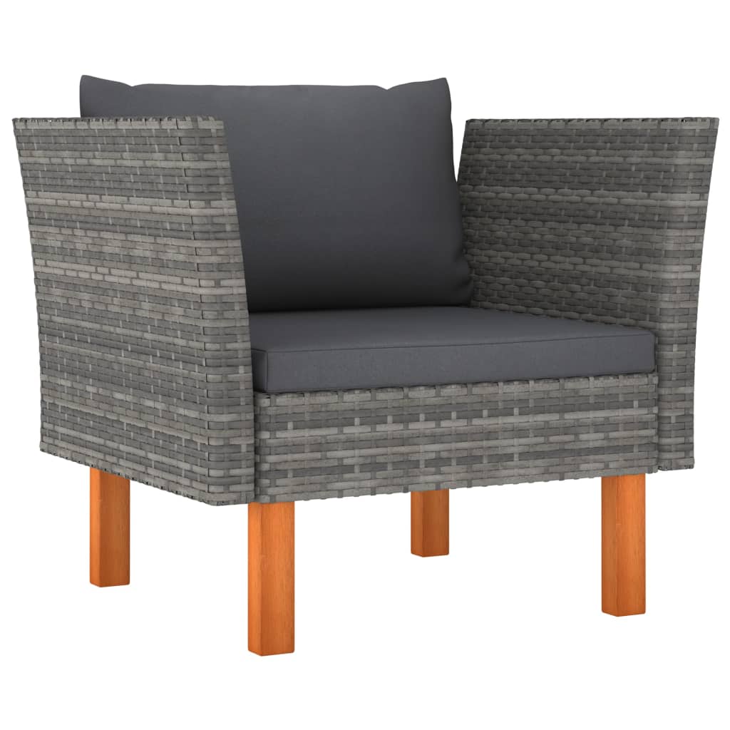 6-Delige Loungeset Poly Rattan En Eucalyptushout Grijs 3x hoek + midden + armstoel + voetenbank