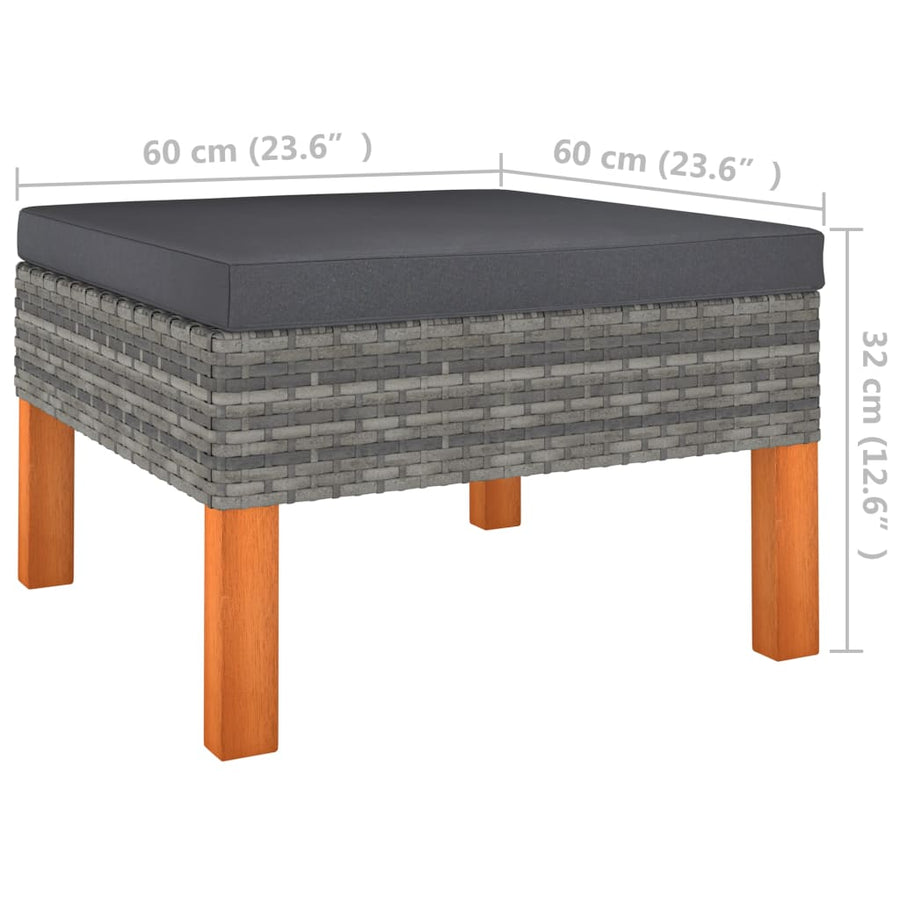 9-Delige Loungeset Poly Rattan En Eucalyptushout Grijs 3x hoek + 4x midden + armstoel + voetenbank