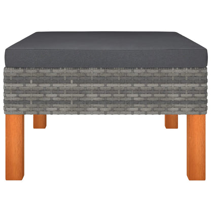 0-Delige Loungeset Poly Rattan En Eucalyptushout Grijs 3x hoek + 4x midden + 2x armstoel + voetenbank