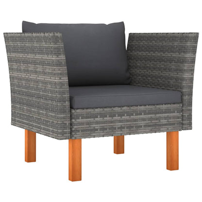 0-Delige Loungeset Poly Rattan En Eucalyptushout Grijs 3x hoek + 4x midden + 2x armstoel + voetenbank