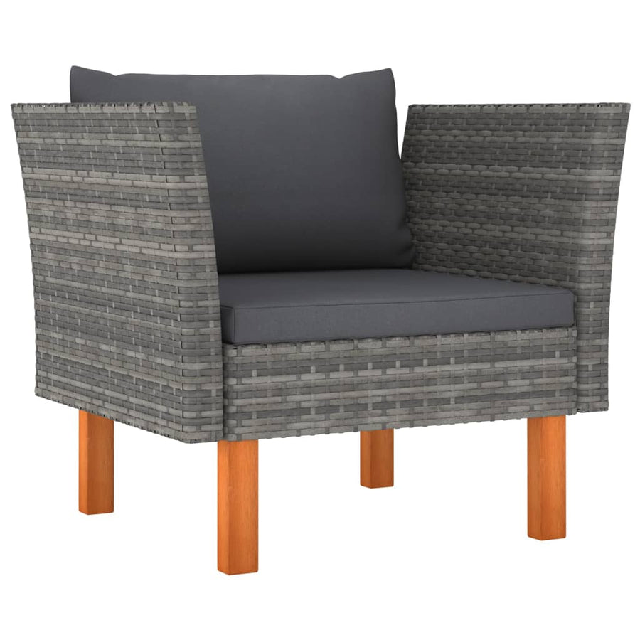 0-Delige Loungeset Poly Rattan En Eucalyptushout Grijs 3x hoek + 4x midden + 2x armstoel + voetenbank