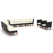 Loungeset 10-delig poly rattan eucalyptushout zwart