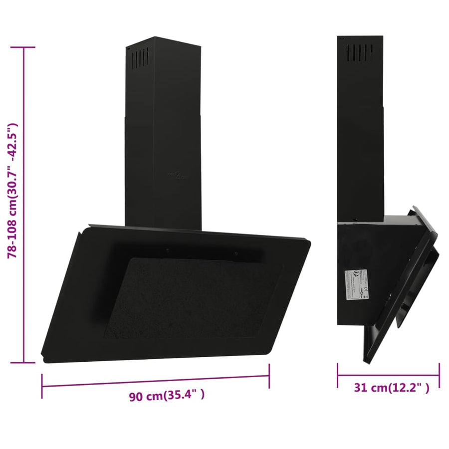 Wandafzuigkap 90 Cm Roestvrij Staal En Gehard Glas 90 x 31 x 108 cm Zwart
