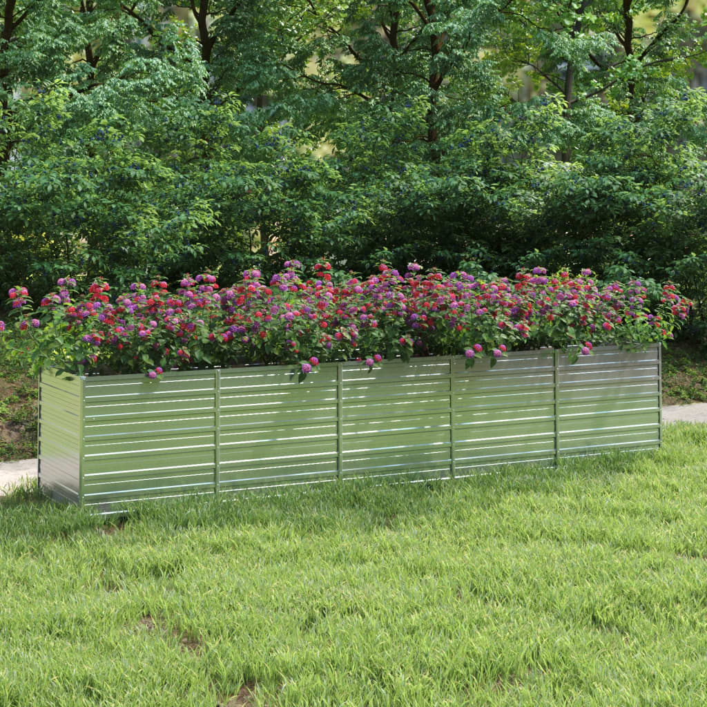 Plantenbak Verhoogd 400X80X45 Cm Gegalvaniseerd Staal Zilver 400 x 80 x 77 cm