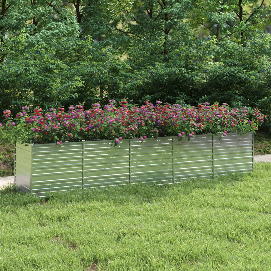 Plantenbak Verhoogd 400X80X45 Cm Gegalvaniseerd Staal Zilver 400 x 80 x 77 cm