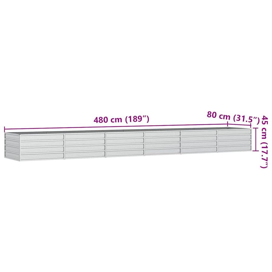 Plantenbak verhoogd 480x80x77 cm gegalvaniseerd staal zilver