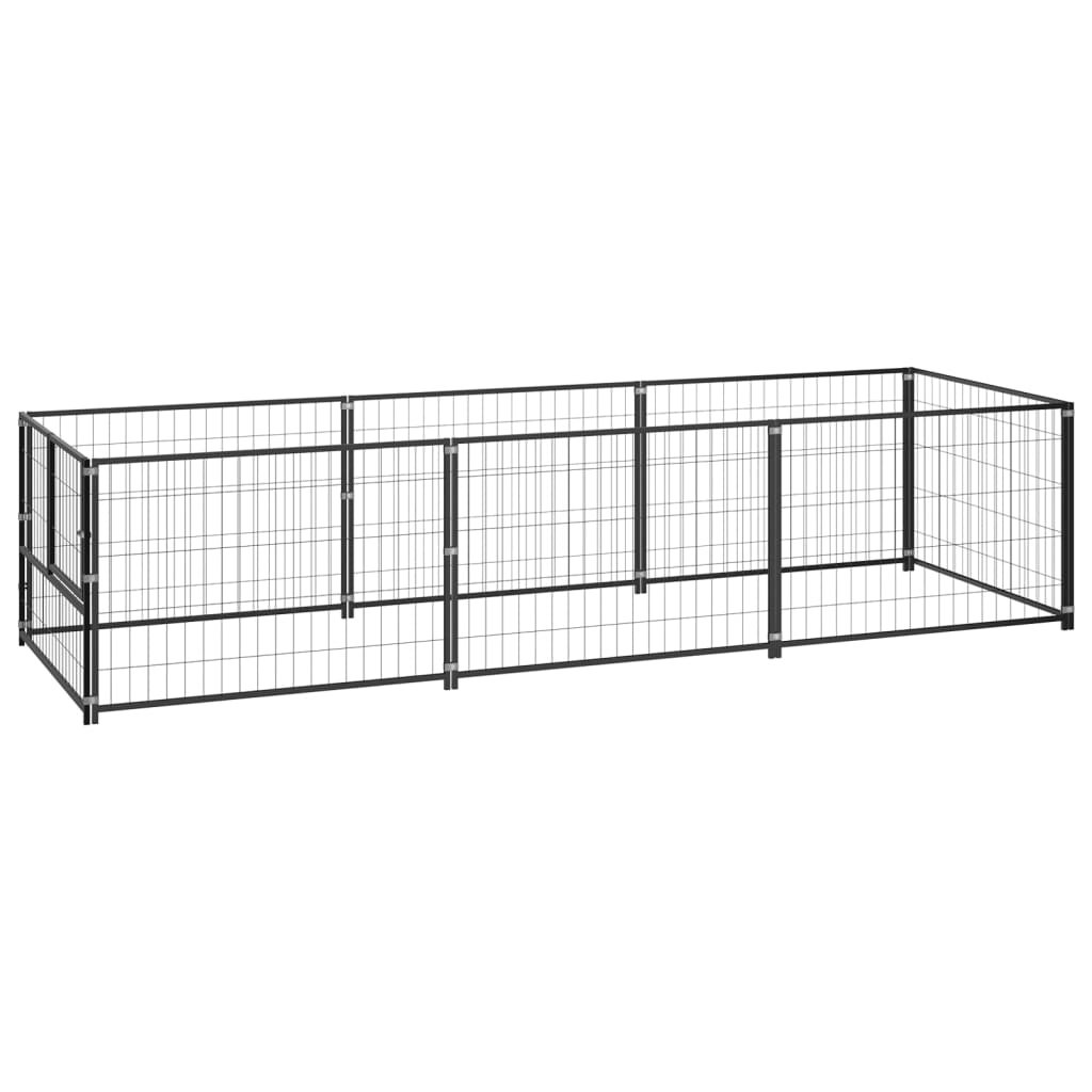 Hondenkennel 3 m² staal zwart 300 x 100 x 70 cm Zwart