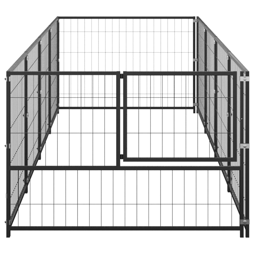 Hondenkennel 4 m² staal zwart 400 x 100 x 70 cm Zwart