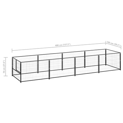 Hondenkennel 4 m² staal zwart 400 x 100 x 70 cm Zwart