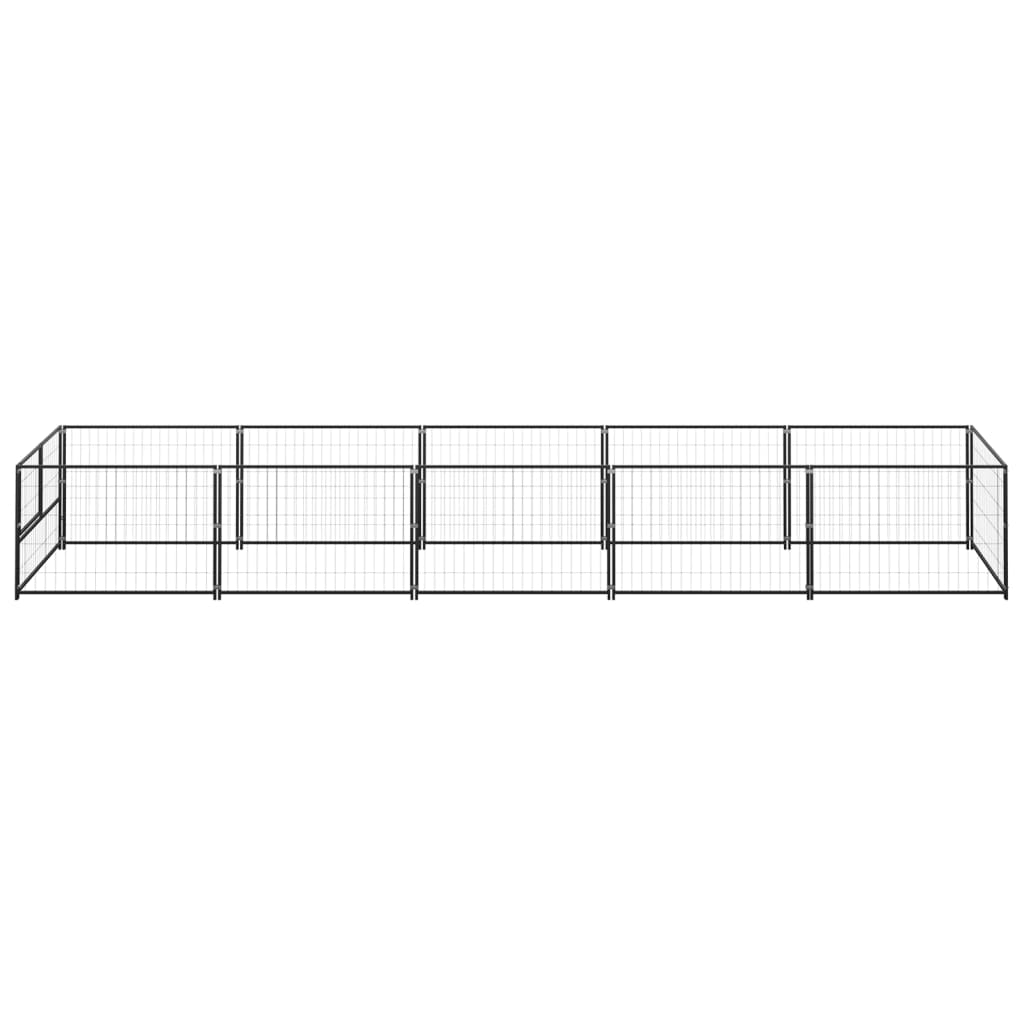 Hondenkennel 5 m² staal zwart 500 x 100 x 70 cm Zwart