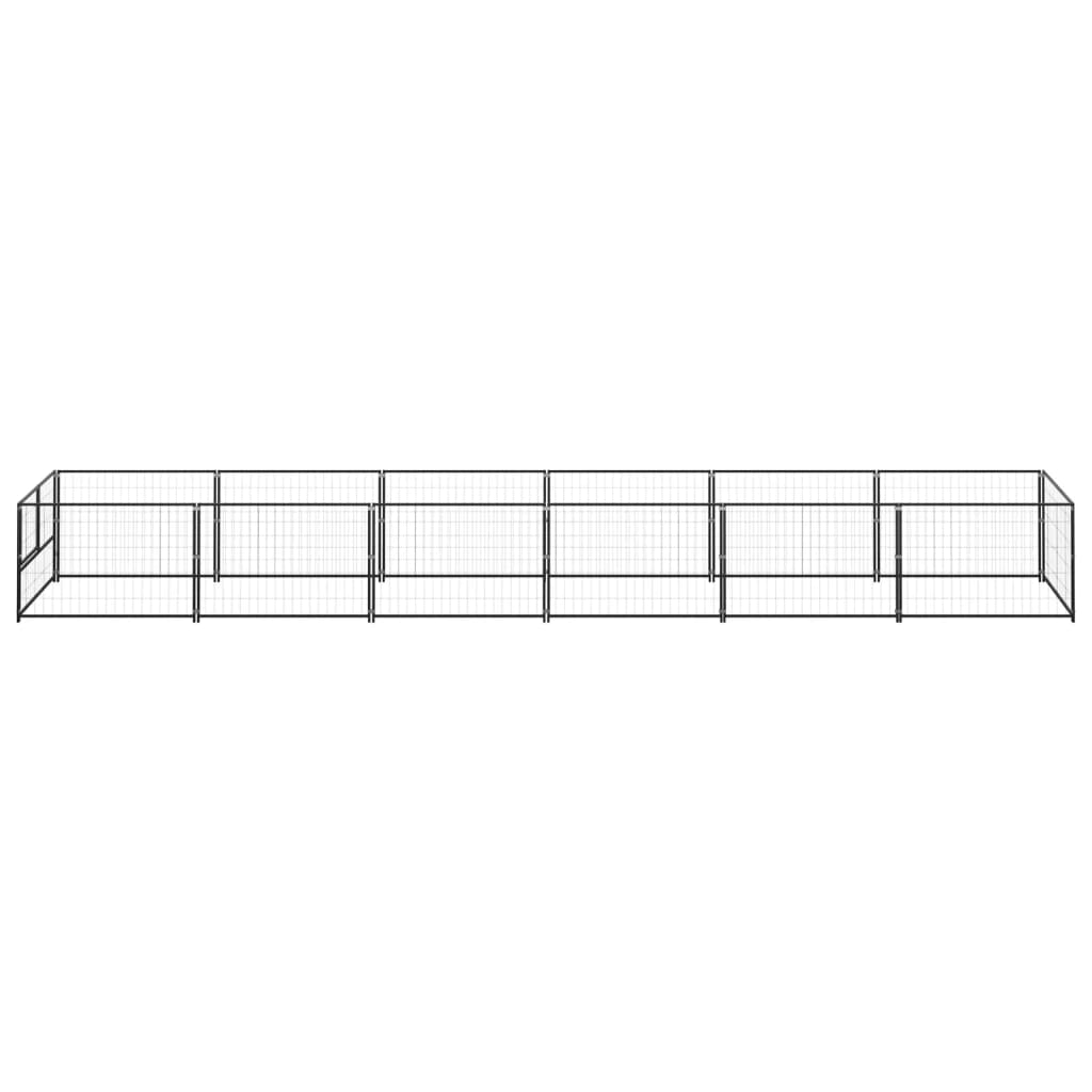 Hondenkennel 6 m² staal zwart 600 x 100 x 70 cm Zwart