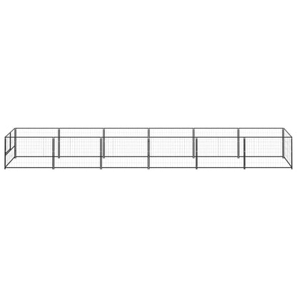 Hondenkennel 6 m² staal zwart 600 x 100 x 70 cm Zwart