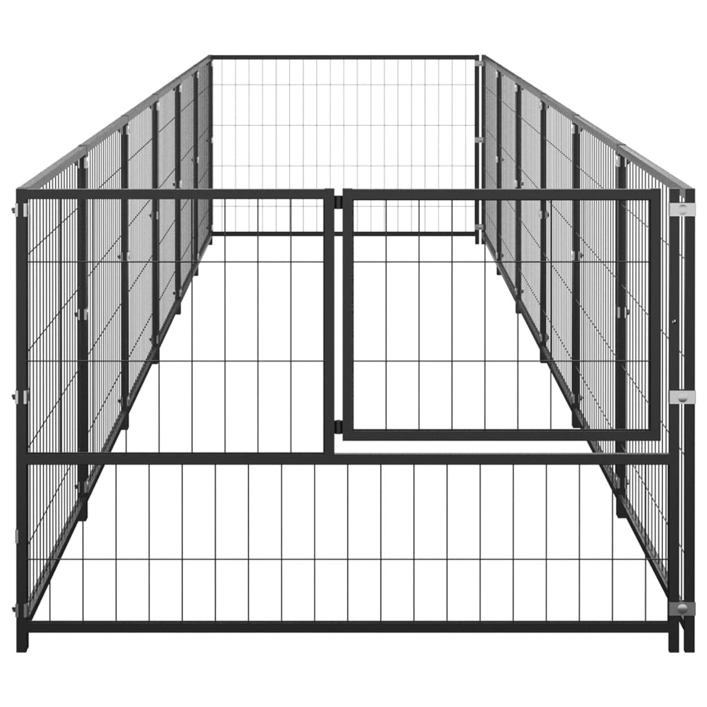 Hondenkennel 6 m² staal zwart 600 x 100 x 70 cm Zwart