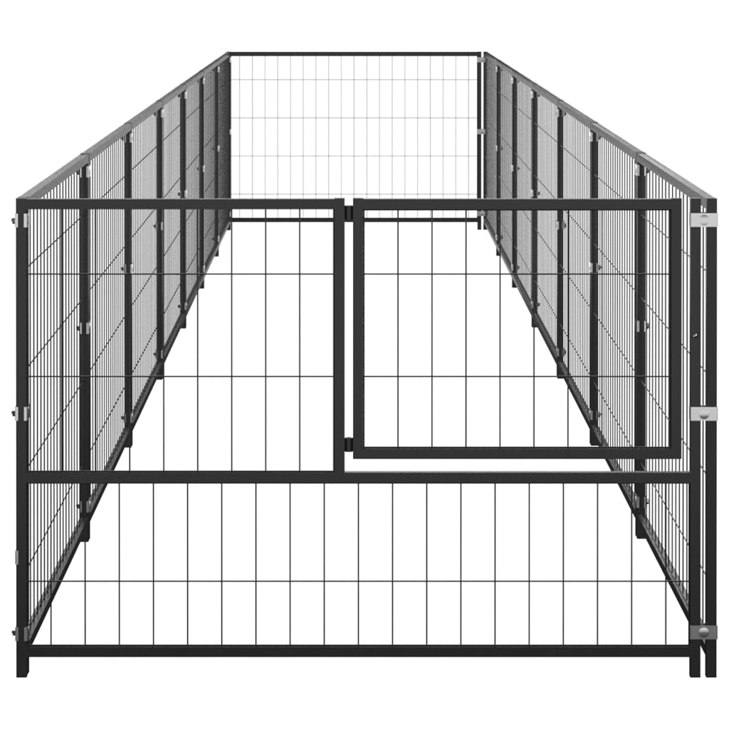 Hondenkennel 7 m² staal zwart 700 x 100 x 70 cm Zwart