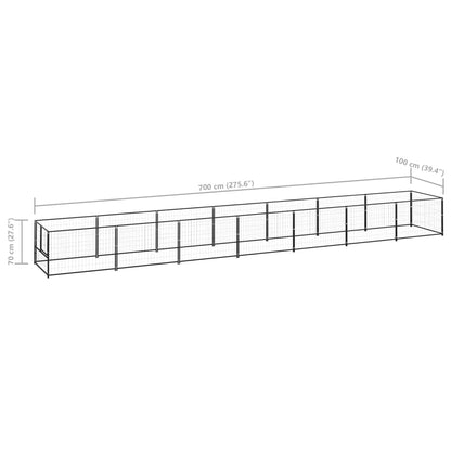 Hondenkennel 7 m² staal zwart 700 x 100 x 70 cm Zwart