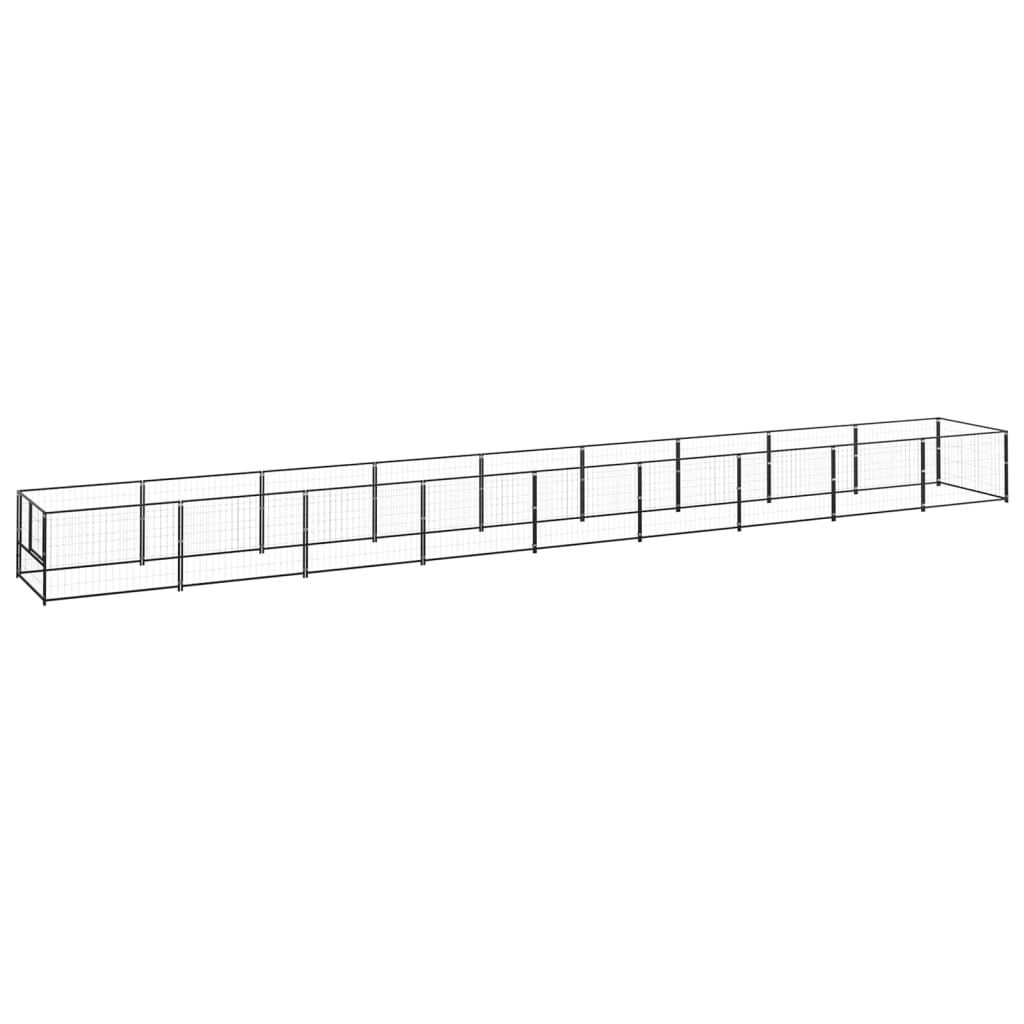 Hondenkennel 9 m² staal zwart 900 x 100 x 70 cm Zwart