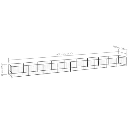 Hondenkennel 9 m² staal zwart 900 x 100 x 70 cm Zwart
