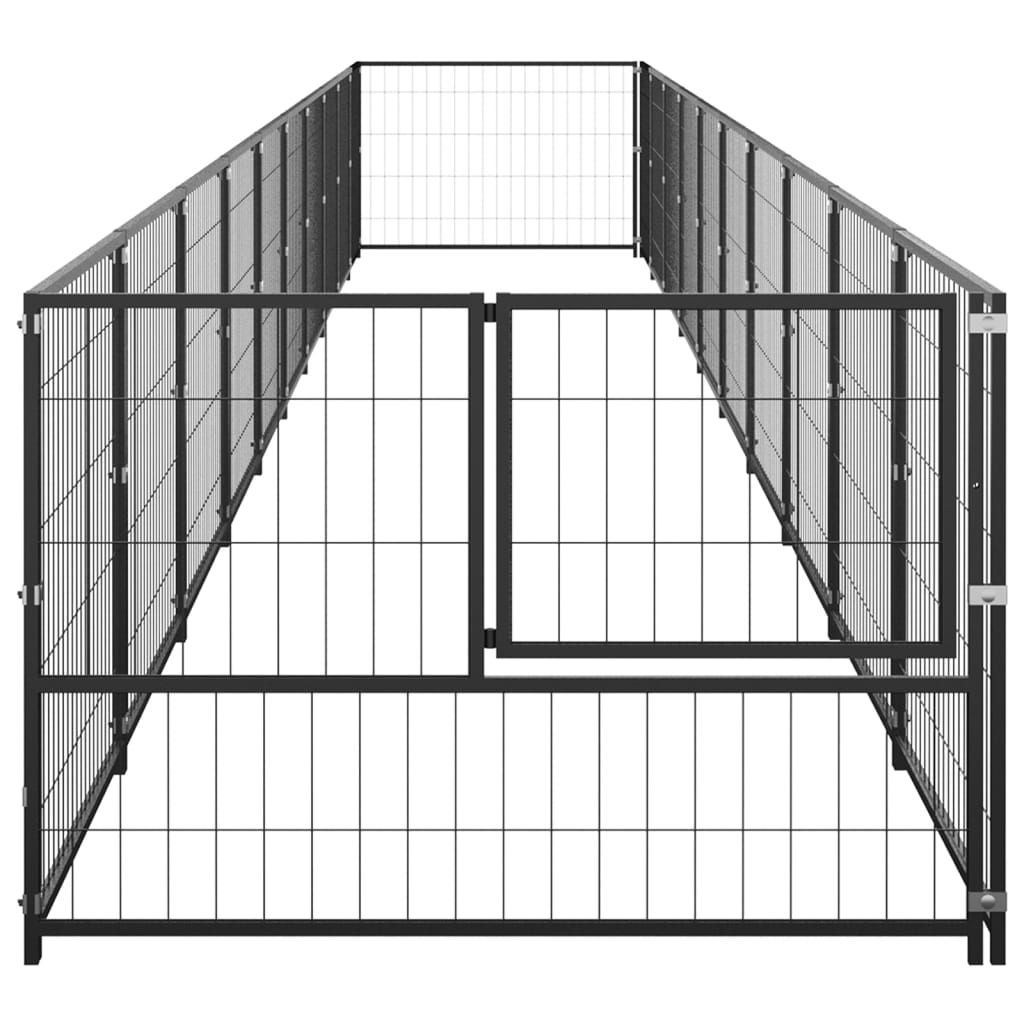 Hondenkennel 10 m² staal zwart 1000 x 100 x 70 cm Zwart