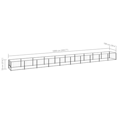 Hondenkennel 10 m² staal zwart 1000 x 100 x 70 cm Zwart